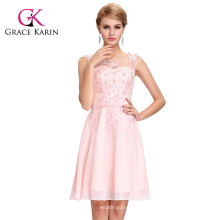Грейс Карин рукавов экипажа шеи бледно-розовый шифон короткое платье невесты GK000063-3